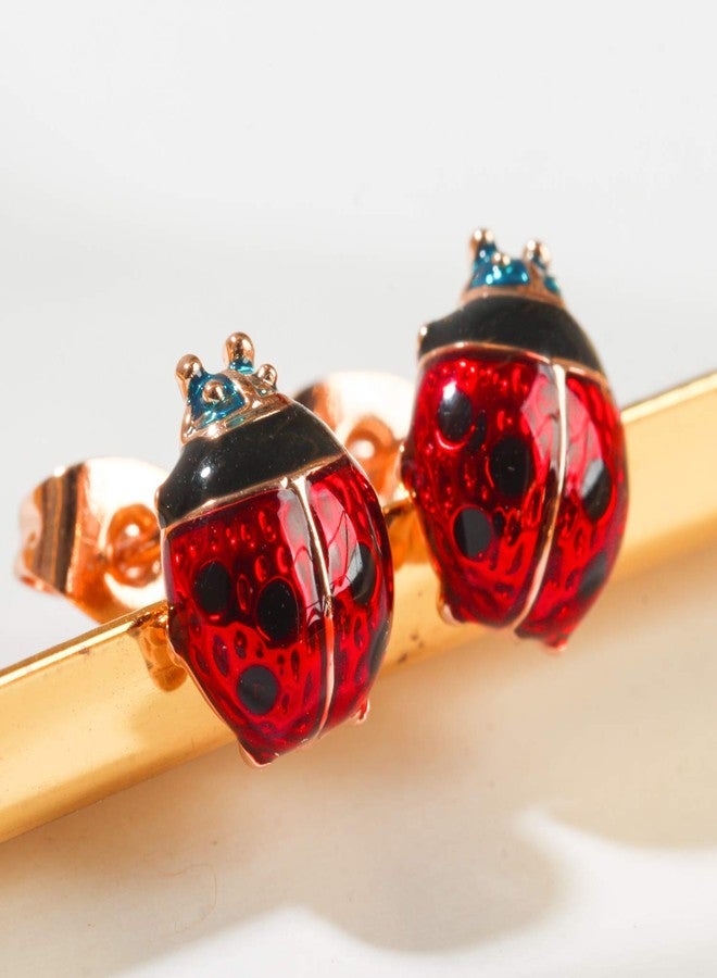 Botrinal Petite Red Ladybug Black Spots Costume 925 Sterling Silver Rose Gold Beetle Stud Earrings Ladybird Jewelry Halloween Party Accessories for Women - Image 5